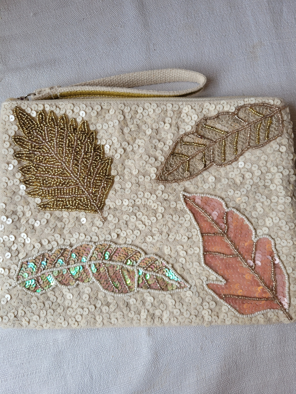 America & Beyond Bead and Sequin Leaf Clutch